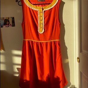 Dear Creatures Vibrant Orange Dress with Yellow Trim